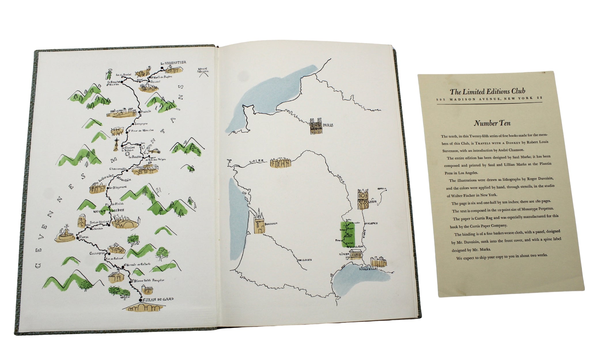 Travels with a Donkey in the Cevennes by Robert Louis Stevenson, Illustrated by Roger Duvoisin, Artist Signed Limited Edition, 1957 - The Great Republic