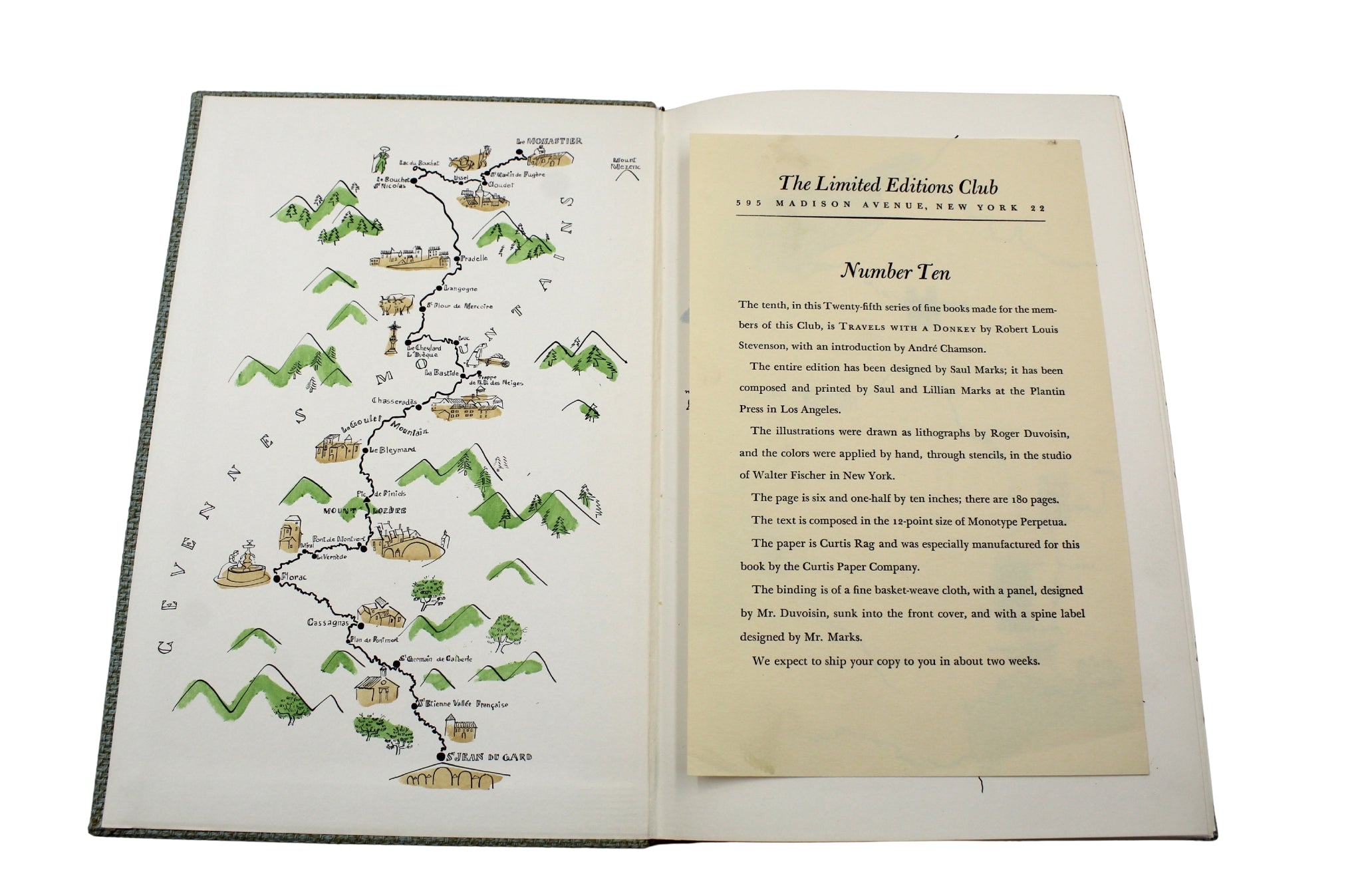 Travels with a Donkey in the Cevennes by Robert Louis Stevenson, Illustrated by Roger Duvoisin, Artist Signed Limited Edition, 1957 - The Great Republic