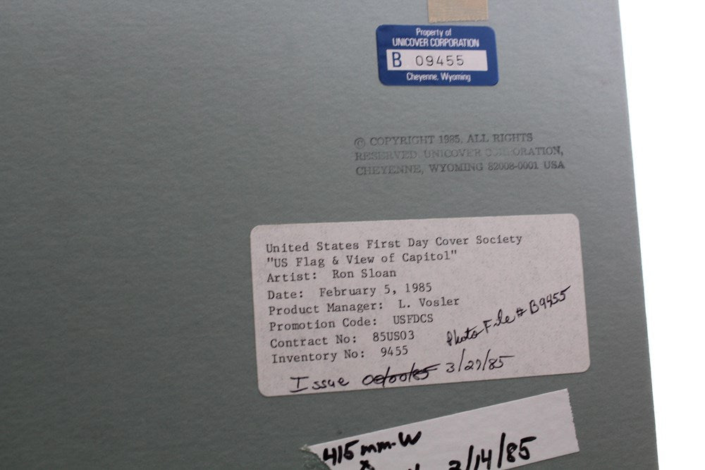 "U.S. Flag Behind Capitol" by Ron Sloan, Mixed Media Painting on Illustration Board, 1985 - The Great Republic