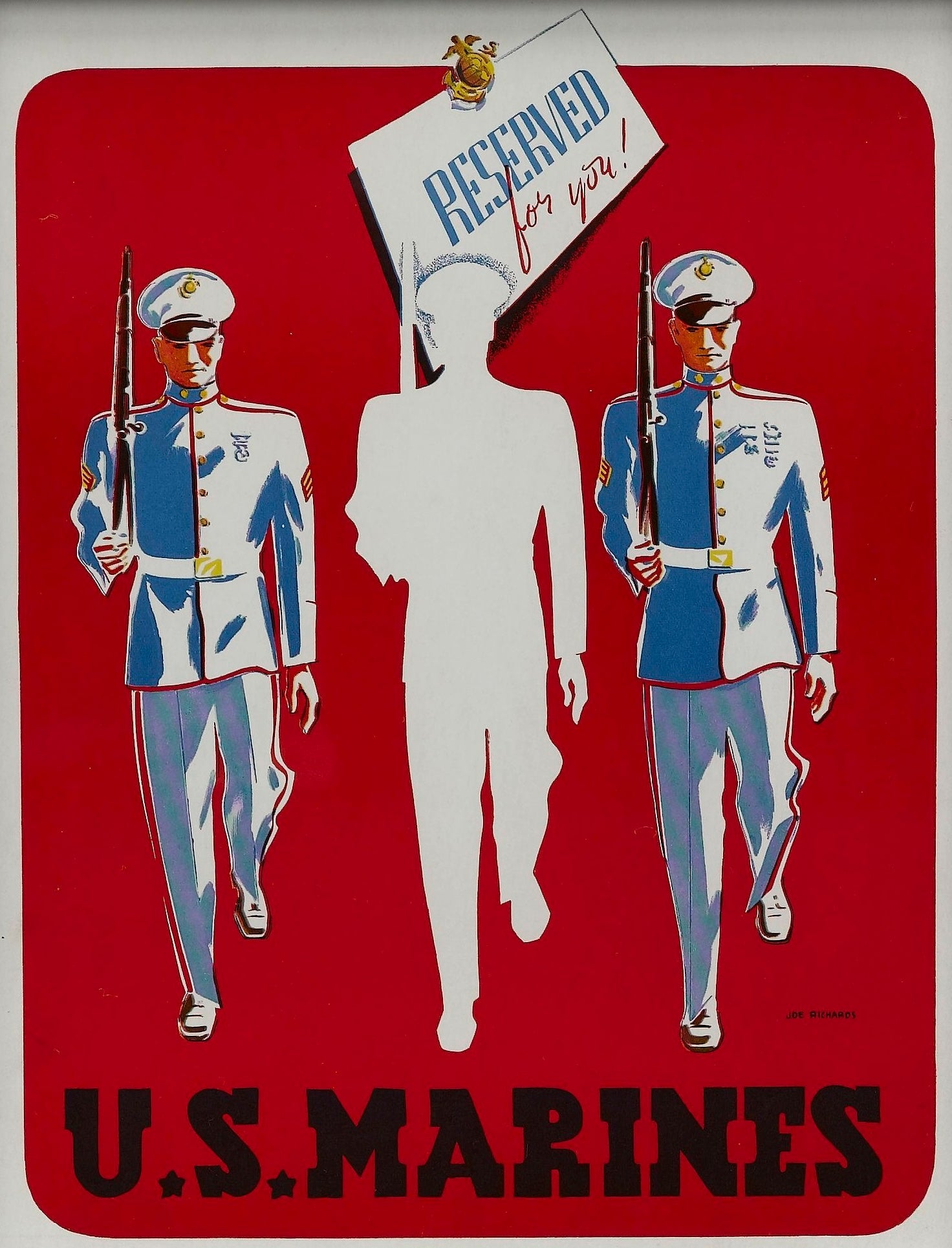 "U.S. Marines. Reserved for you!" Vintage WWII Marine Corps Recruitment Poster by Joe Richards, 1941 - The Great Republic