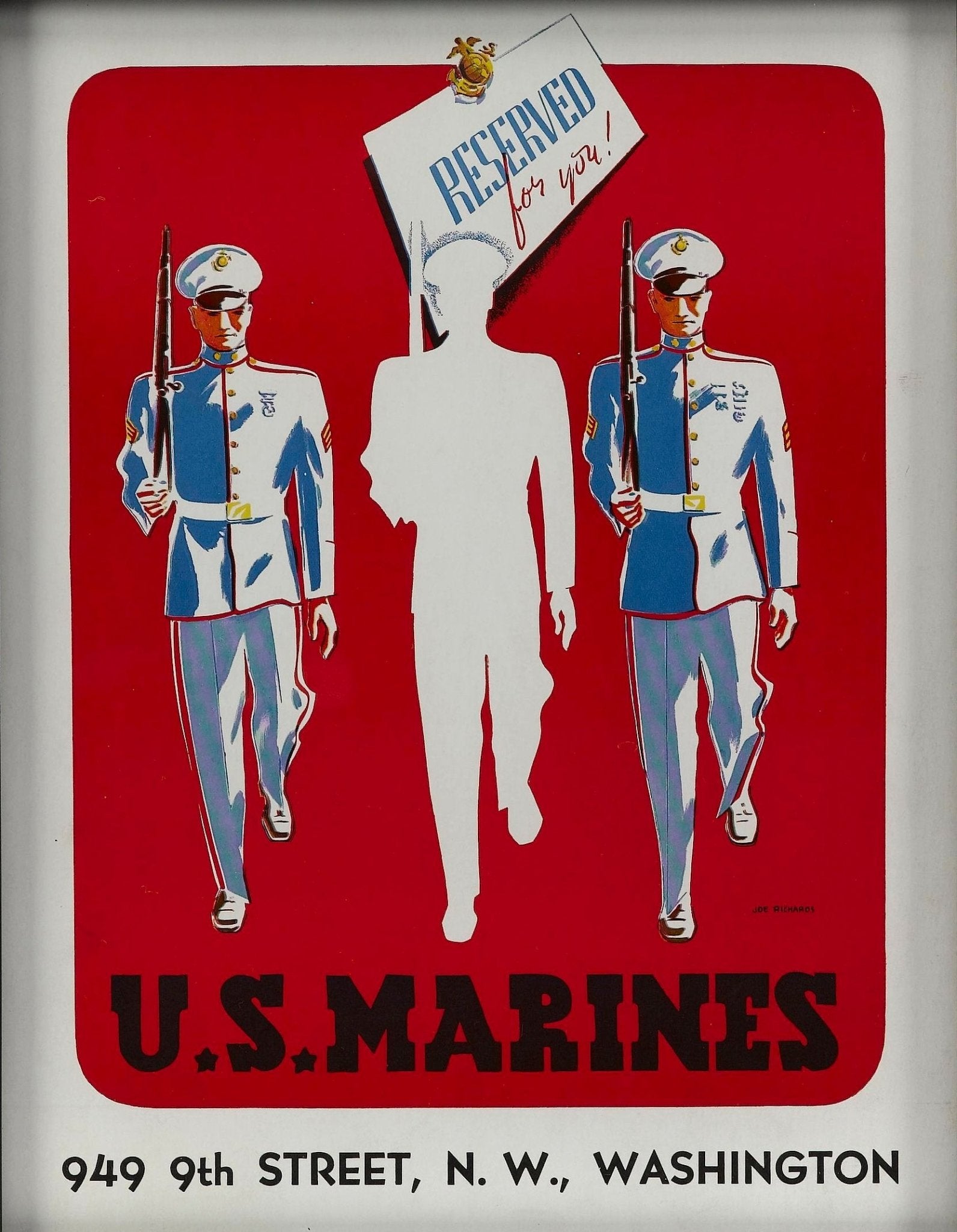 "U.S. Marines. Reserved for you!" Vintage WWII Marine Corps Recruitment Poster by Joe Richards, 1941 - The Great Republic