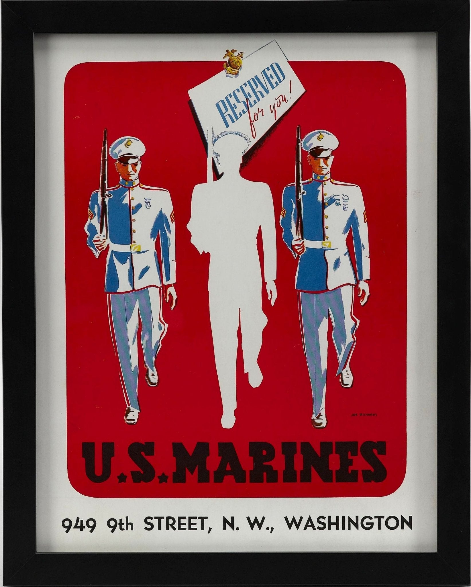 "U.S. Marines. Reserved for you!" Vintage WWII Marine Corps Recruitment Poster by Joe Richards, 1941 - The Great Republic