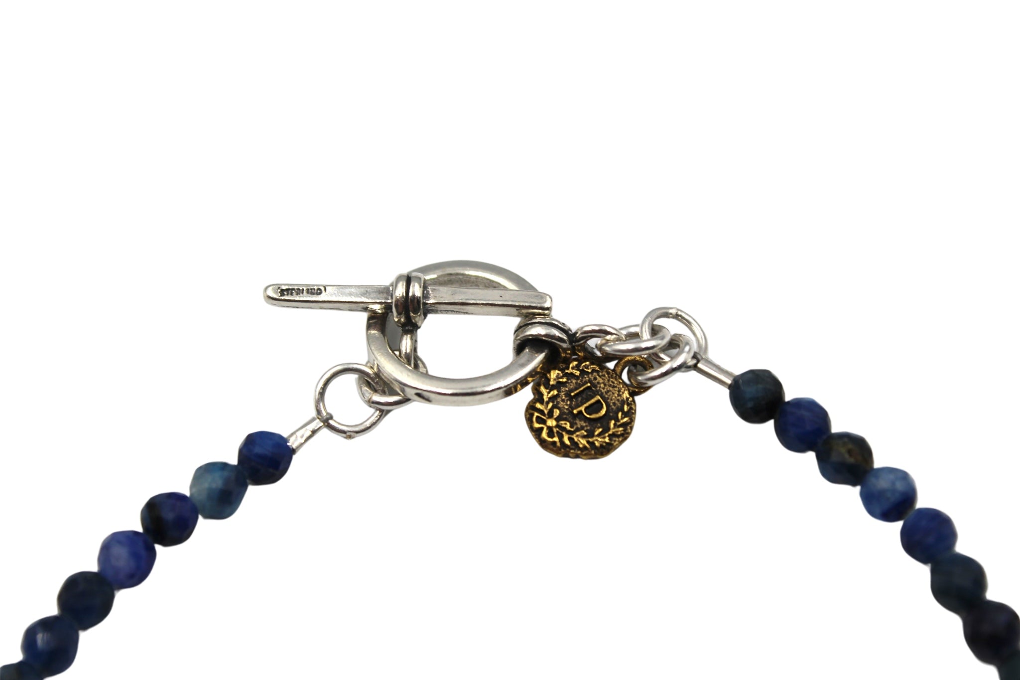 Vintage 1970’s Sterling Silver Horseshoe Charm on Faceted Cerulean Necklace - The Great Republic