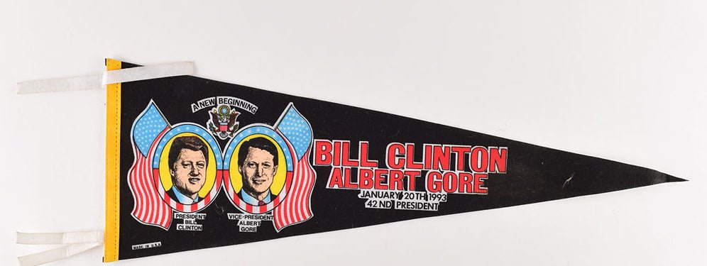 Vintage "Bill Clinton, Albert Gore, January 20th, 1993, 42nd President" Inaugural Pennant - The Great Republic