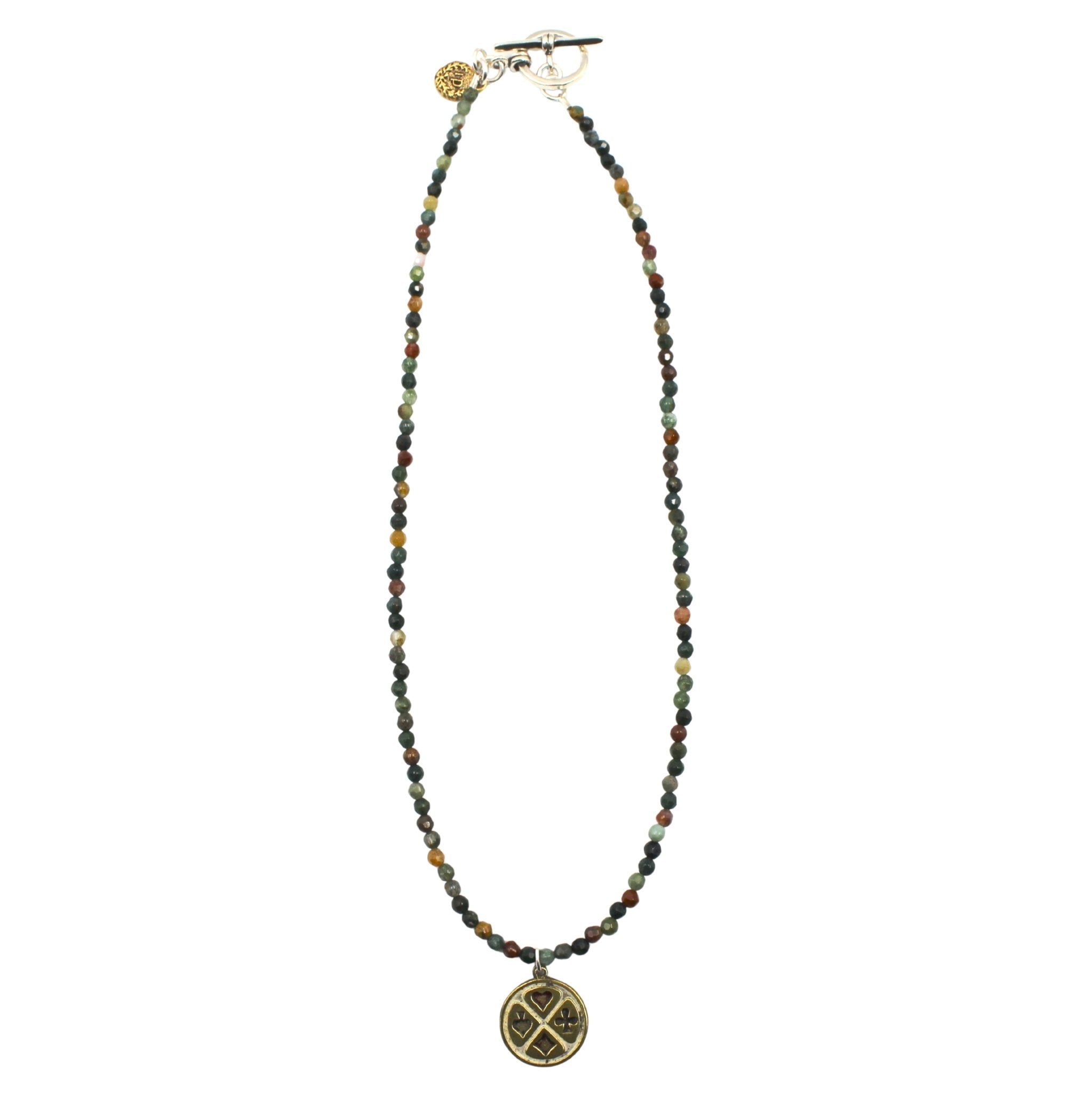 Vintage British Gaming Charm on Faceted Multistone Necklace - The Great Republic