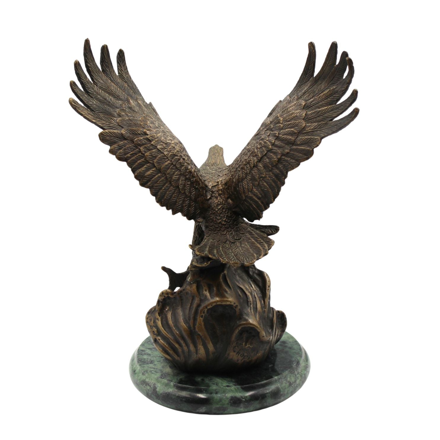 Vintage Bronze Eagle with Fish Sculpture on Green Marble Base, Late 20th Century - The Great Republic