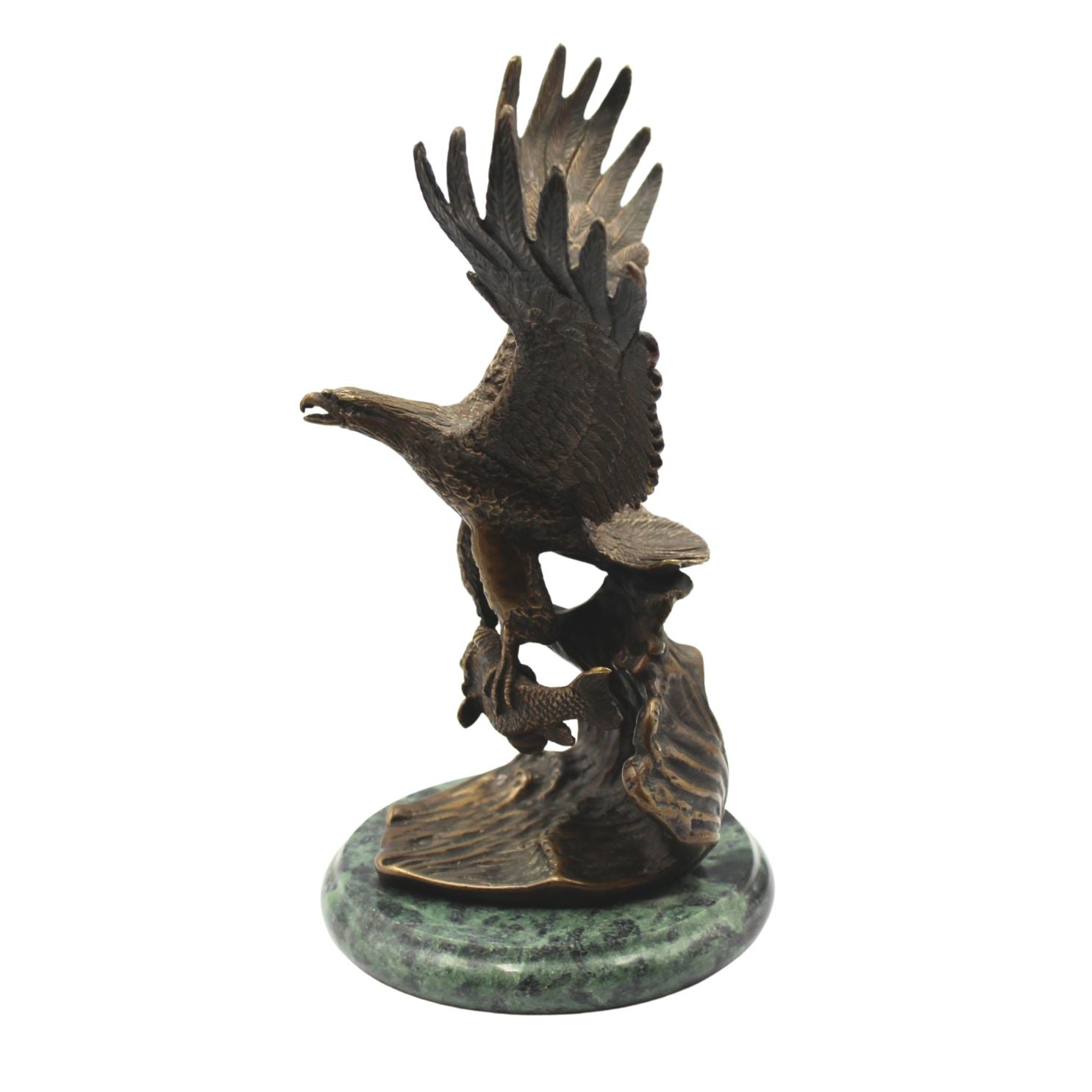 Vintage Bronze Eagle with Fish Sculpture on Green Marble Base, Late 20th Century - The Great Republic