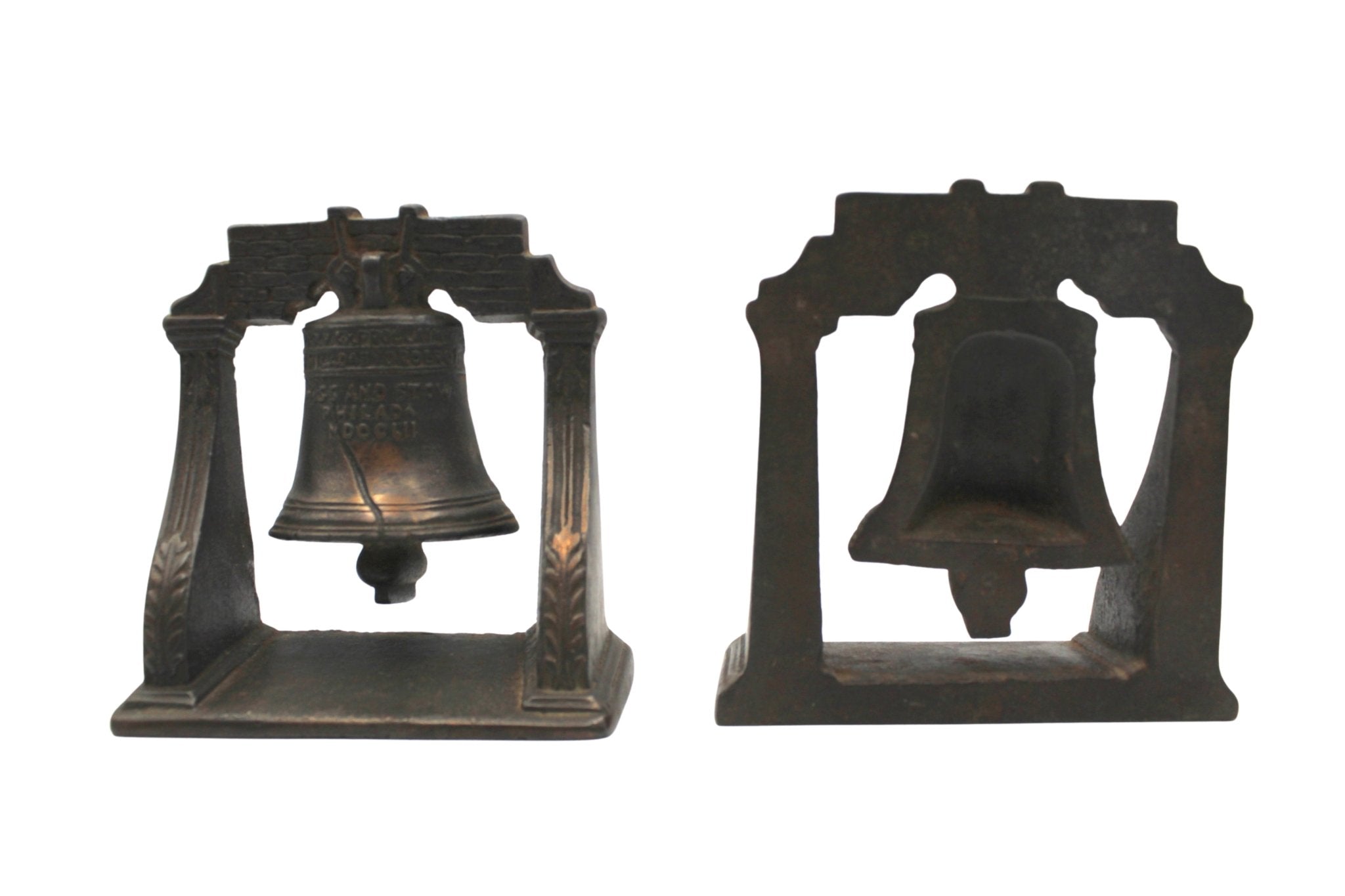 Vintage Cast Iron Liberty Bell Bookends - The Great Republic