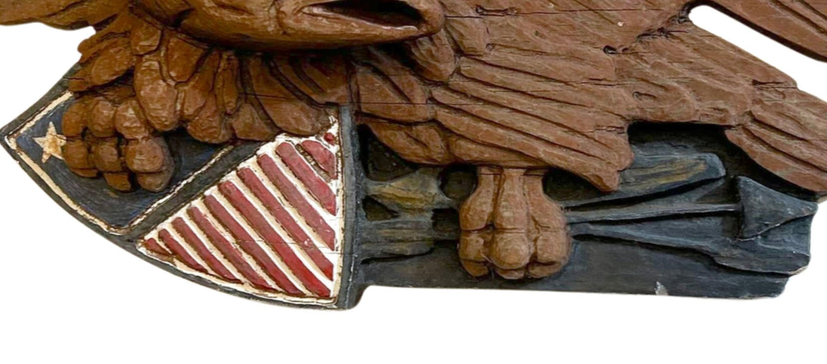 Vintage Hand-Carved and Hand-Painted Wooden Eagle with Shield and Arrows, 20th Century - The Great Republic