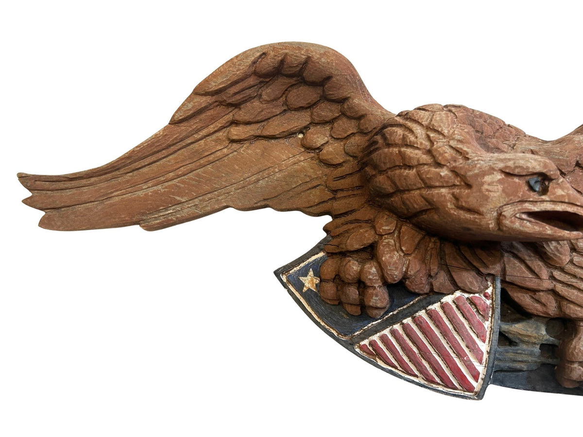 Vintage Hand-Carved and Hand-Painted Wooden Eagle with Shield and Arrows, 20th Century - The Great Republic