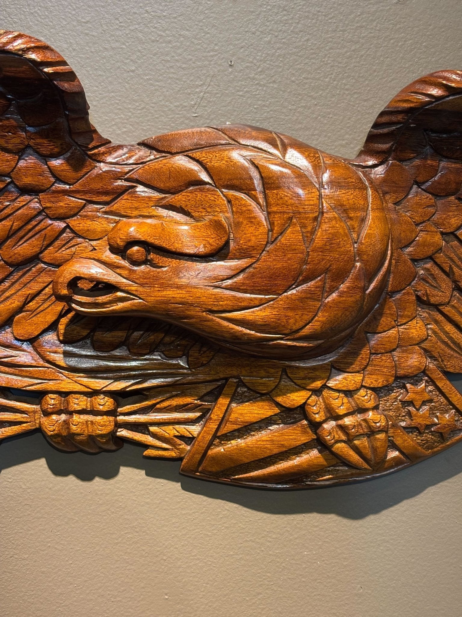 Vintage Hand - Carved Teak Bellamy Eagle with Shield - The Great Republic