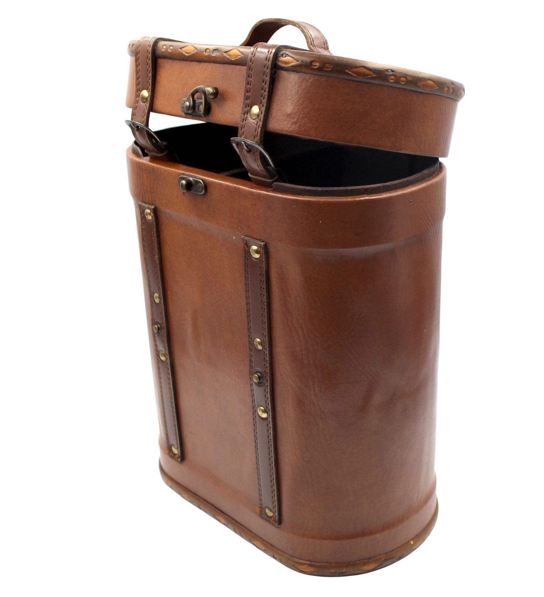 Vintage Leather and Wood Wine Carrier - The Great Republic