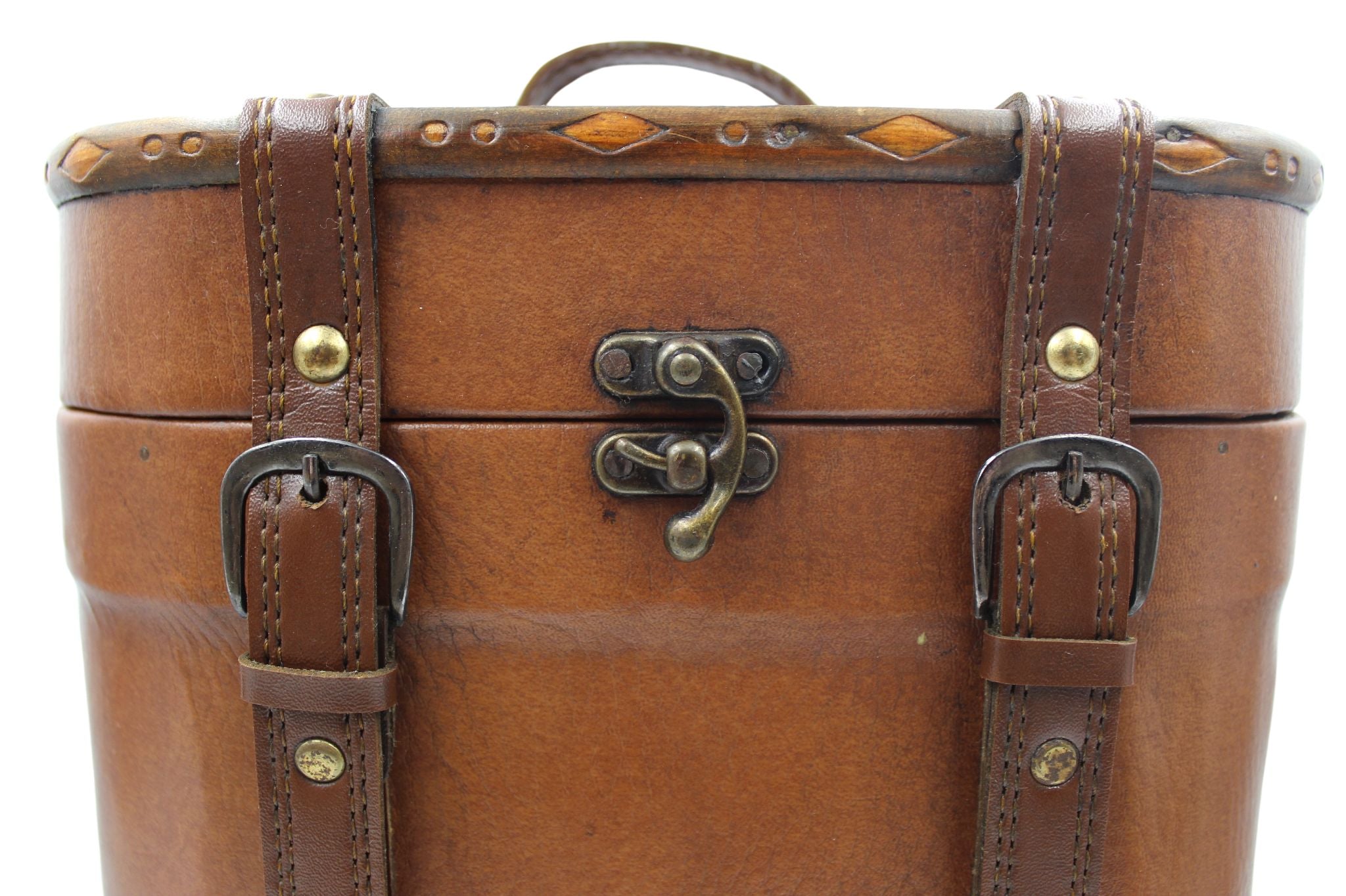 Vintage Leather and Wood Wine Carrier - The Great Republic