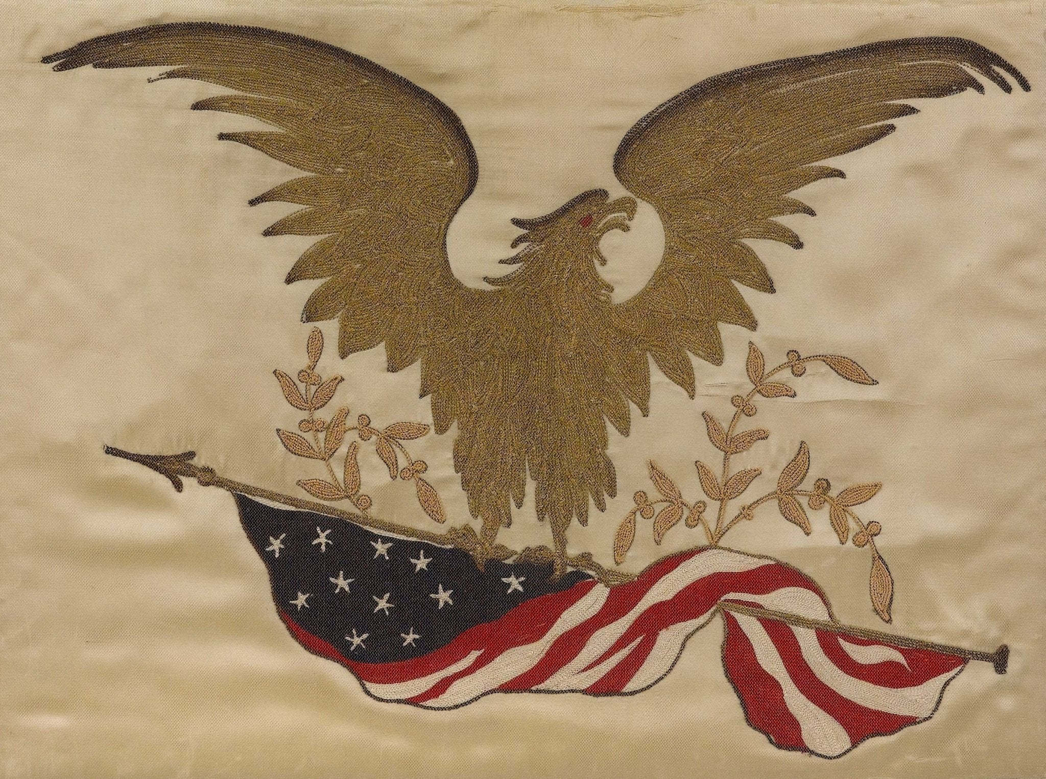 Vintage Patriotic American Eagle and Flag, Embroidered on Silk, 19th Century - The Great Republic