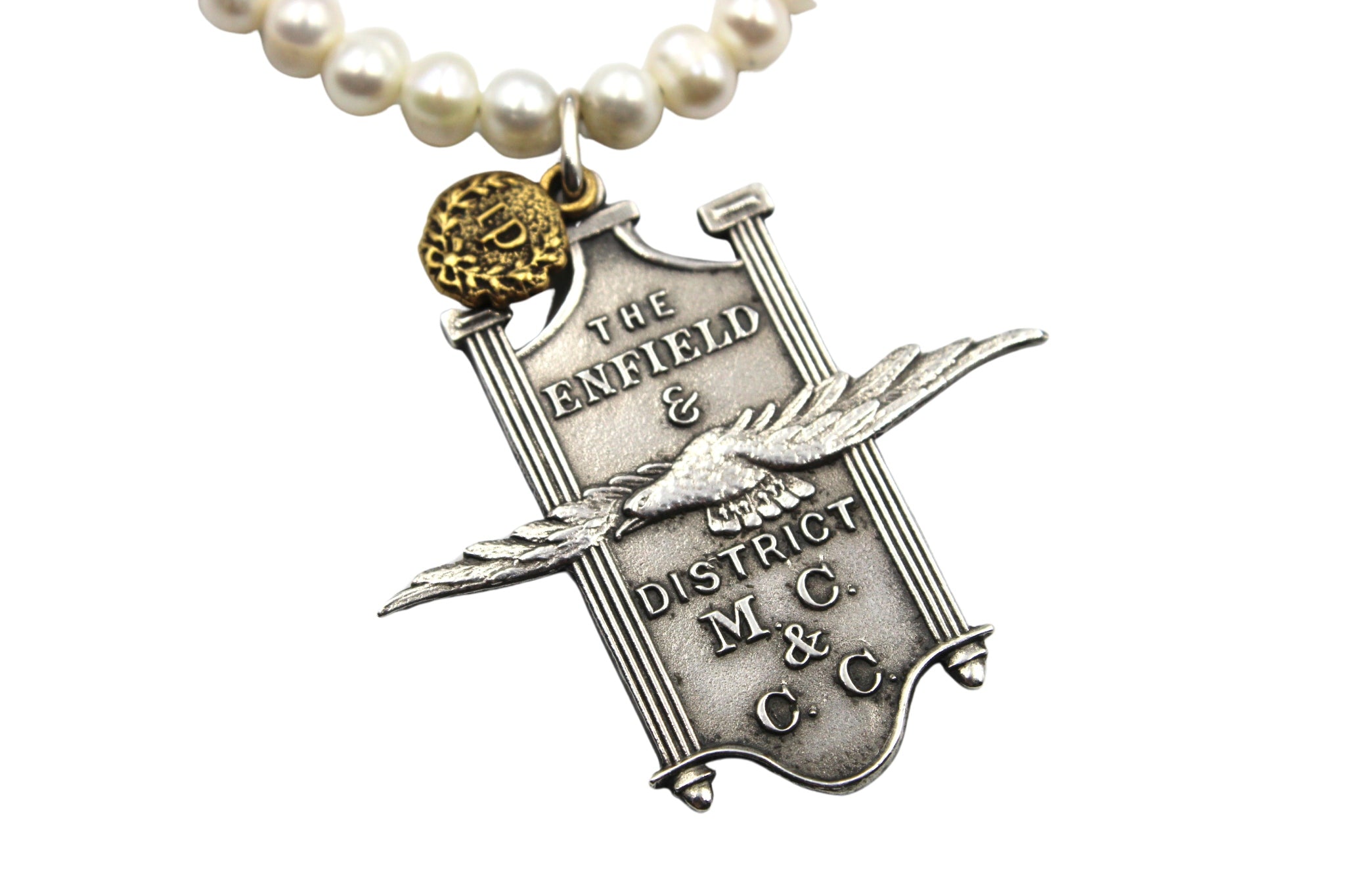 Vintage Scottish Sterling Silver Motor Club Medal on Freshwater Pearl Necklace - The Great Republic