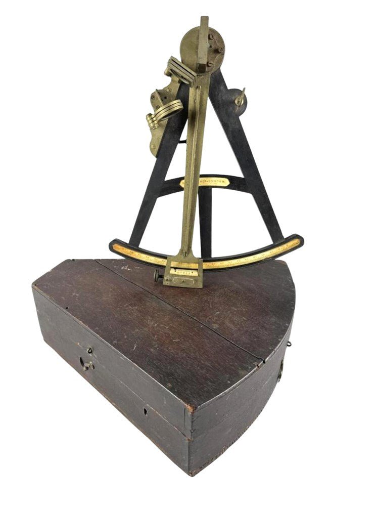 Vintage Spencer & Co. Cased Brass and Wood Sextant, circa 1830s - 40s - The Great Republic