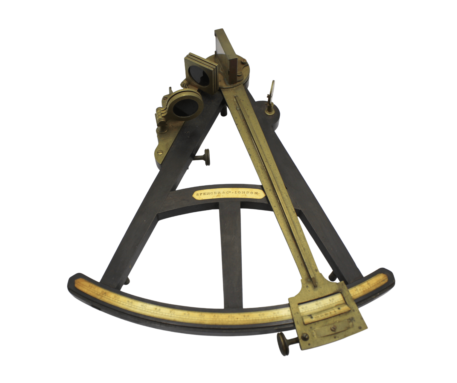 Vintage Spencer & Co. Cased Brass and Wood Sextant, circa 1830s - 40s - The Great Republic
