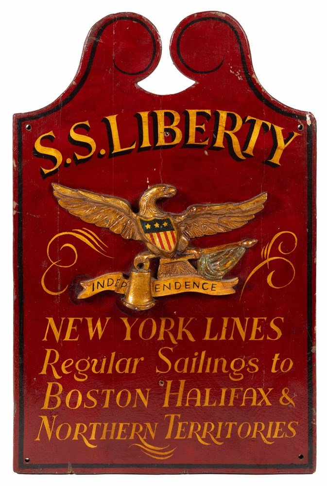 Vintage "S.S. Liberty. New York Lines" Wooden Trade Sign, Mid 20th Century - The Great Republic