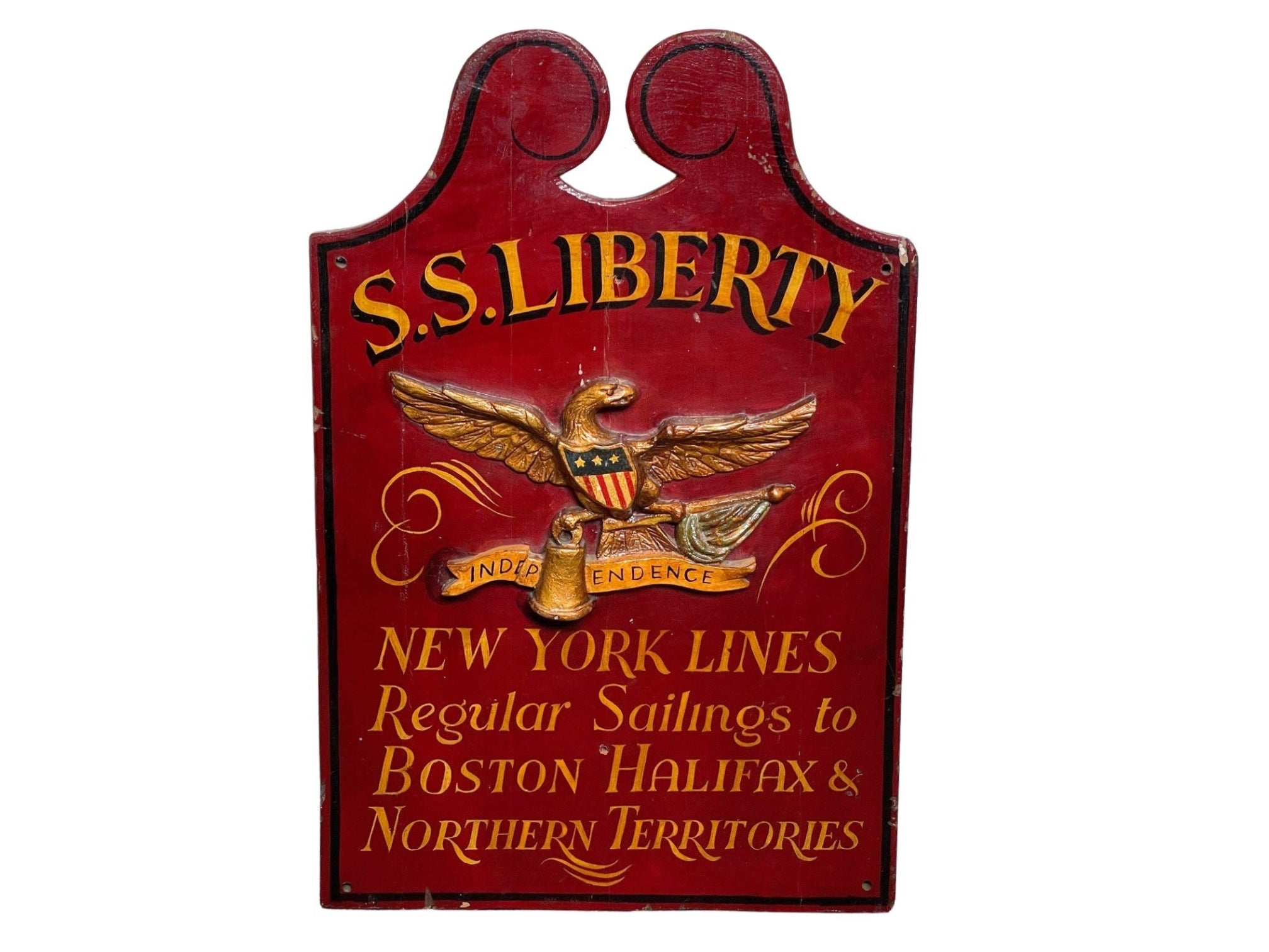 Vintage "S.S. Liberty. New York Lines" Wooden Trade Sign, Mid 20th Century - The Great Republic