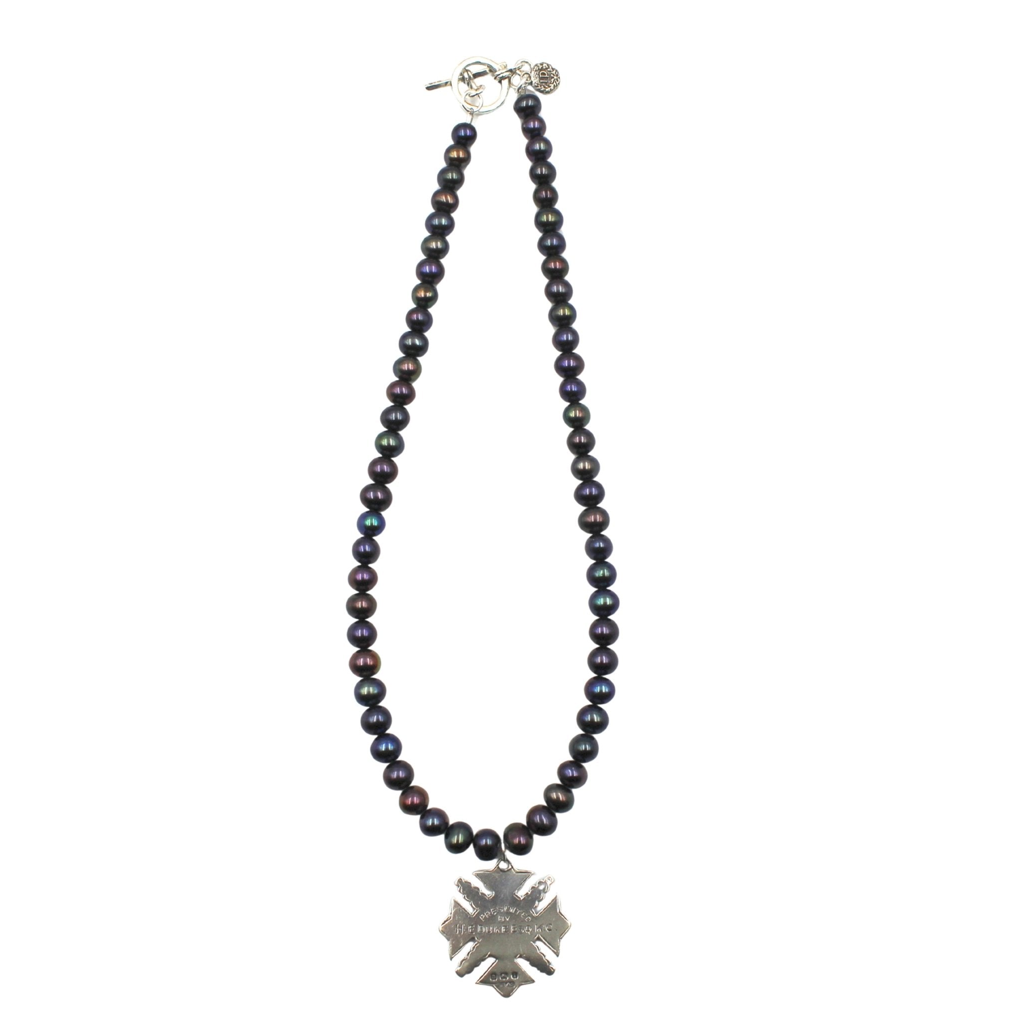 Vintage Sterling Silver British Exonia League Medal on Freshwater Pearl Necklace - The Great Republic