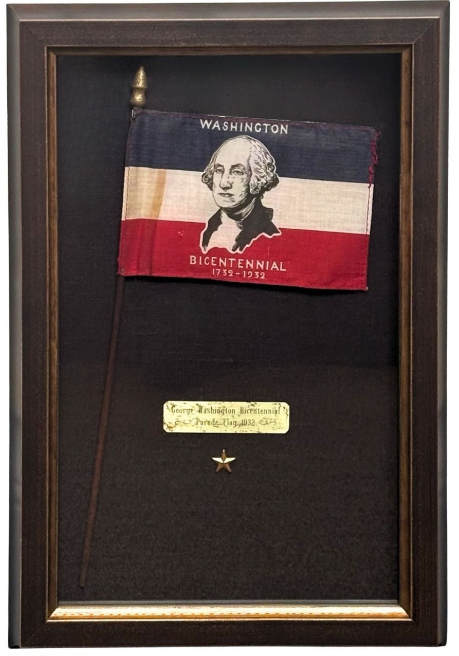 "Washington Bicentennial 1732-1932" Parade Flag, Printed Red, White, and Blue, circa 1930