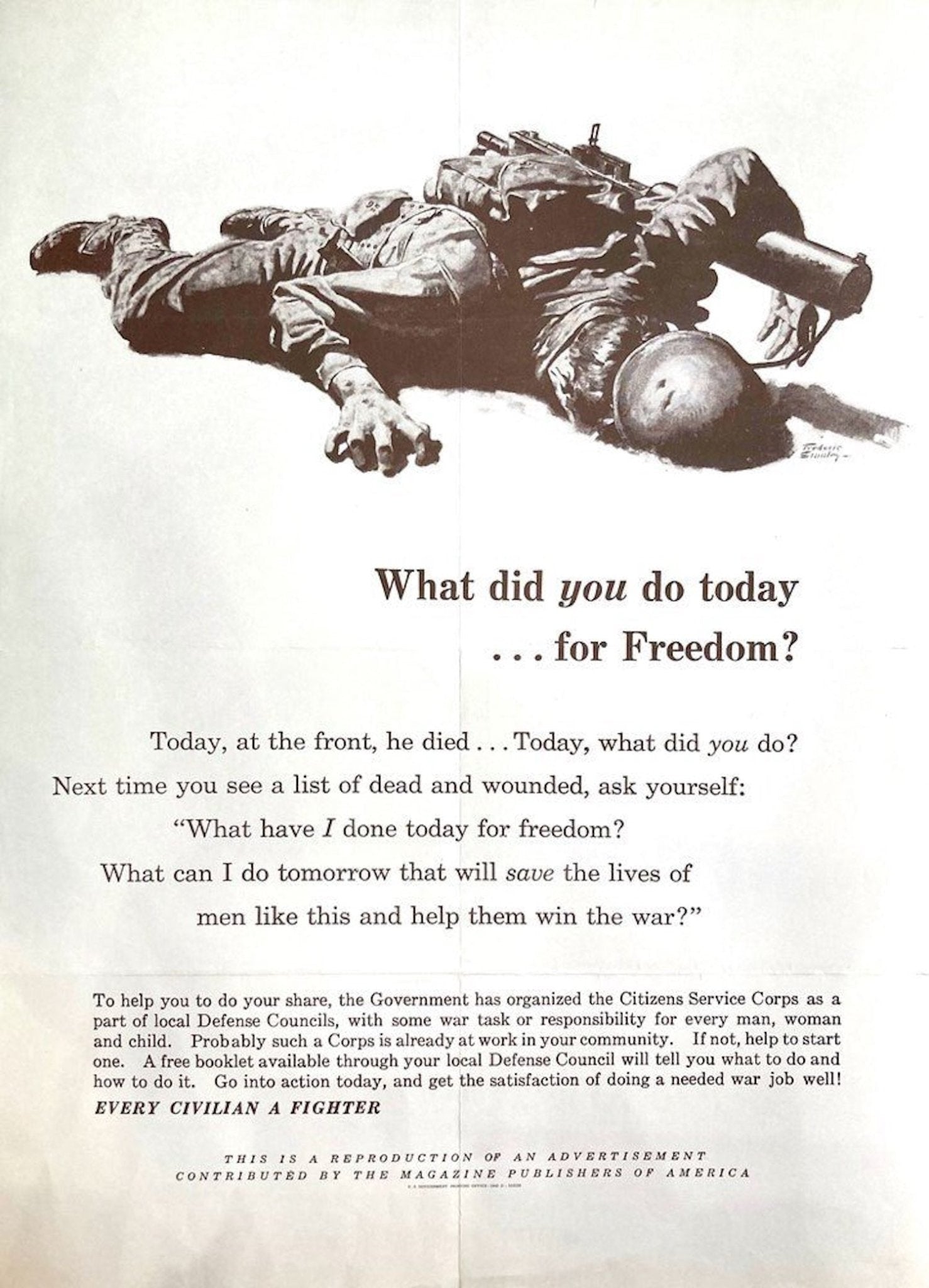 "What did you do today...for Freedom?" Vintage WWII Recruitment Poster, 1943 - The Great Republic