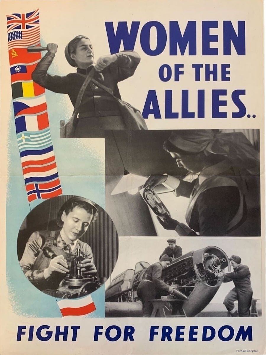 "Women of the Allies. Fight For Freedom" Vintage WWII British Poster - The Great Republic