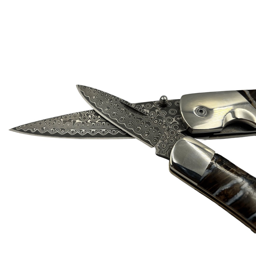 Woolly Mammoth Tooth 3" Damascus Steel Double Sided Lockback Knife - The Great Republic