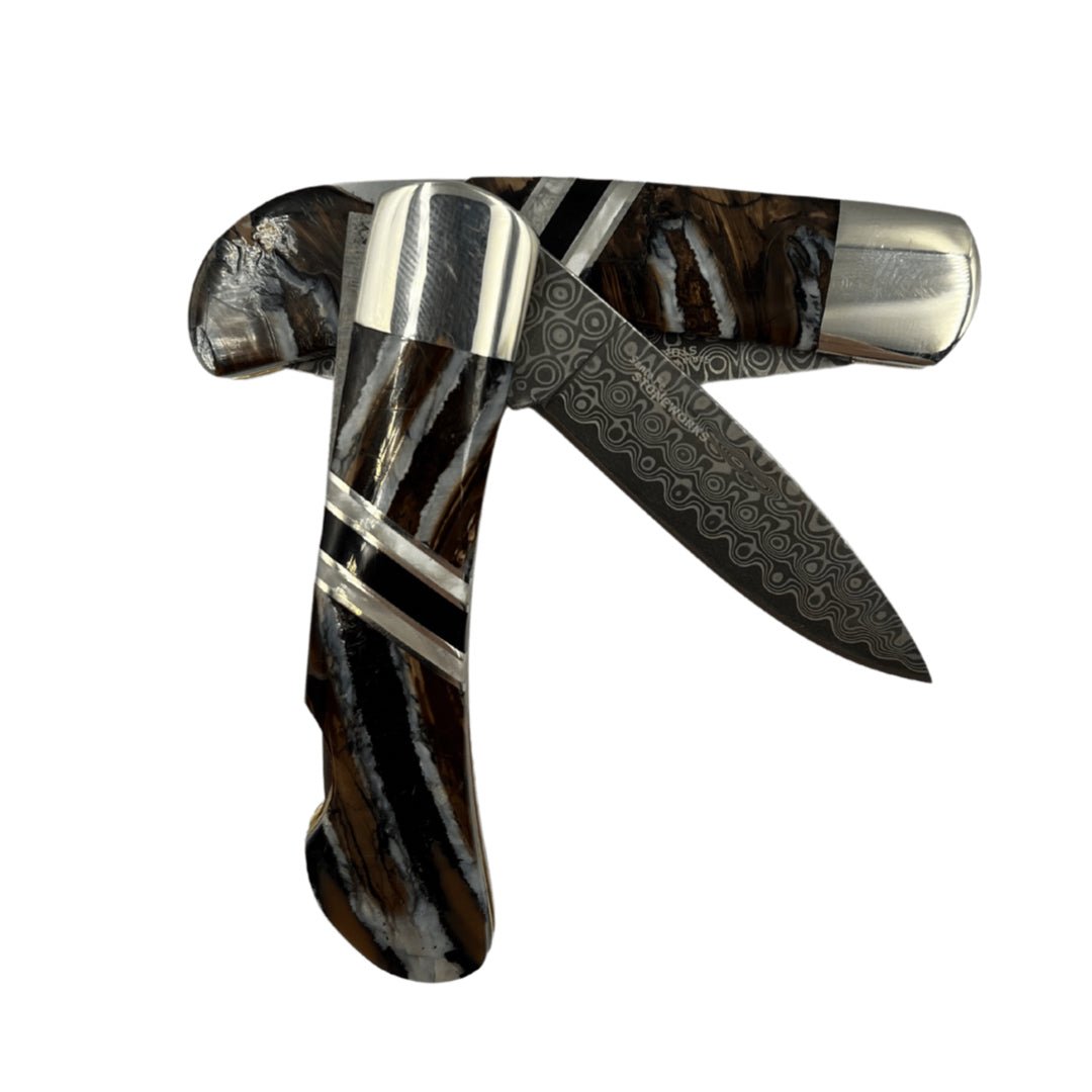 Woolly Mammoth Tooth 3" Damascus Steel Double Sided Lockback Knife - The Great Republic
