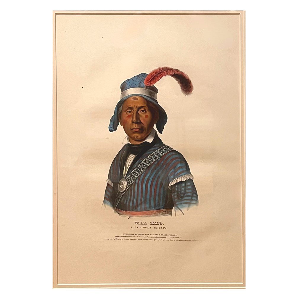 "Yaha-Hajo: A Seminole Chief" Hand-colored Lithograph by Thomas L. McKenney and James Hall, Folio Edition, 1842 - The Great Republic