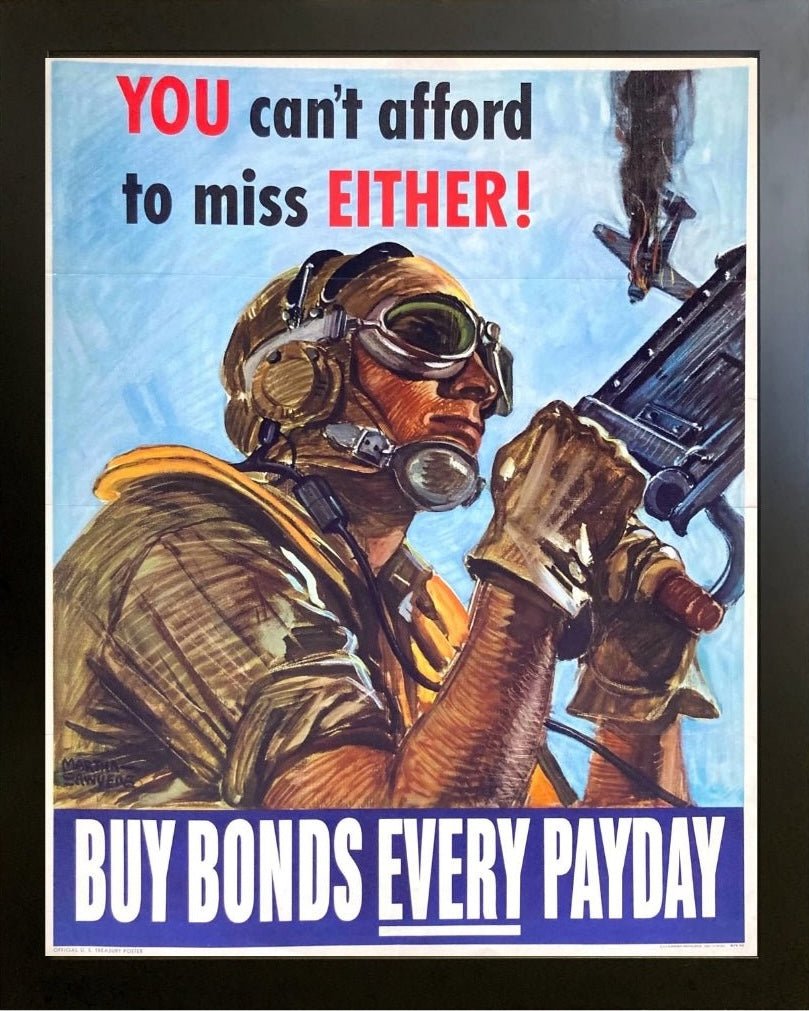 "You can't afford to miss Either! Buy Bonds Every Payday" Vintage WWII Bonds Poster, 1944 - The Great Republic