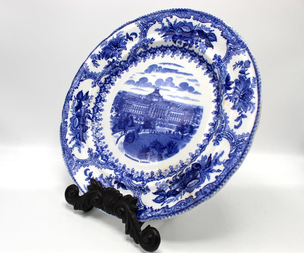 Congressional Library, Flow Blue Plate by Wm. Adams & Co. for George H. Bowman Co., Circa 1879-1900s