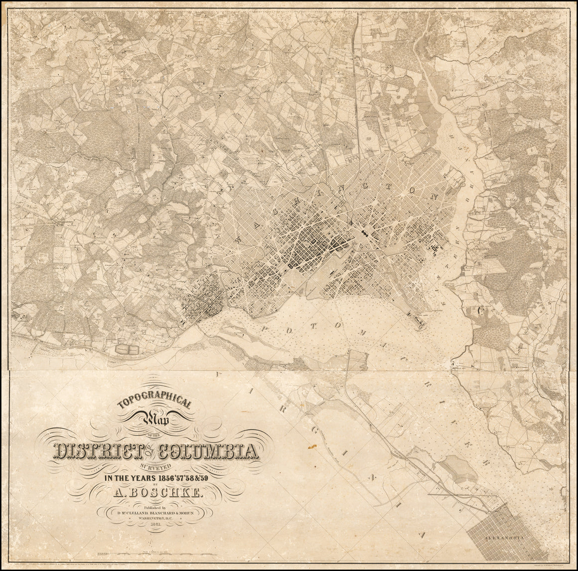 1861 "Topographical Map of the District of Columbia Surveyed in the Years 1856 '57 '58 & '59" by Albert Boschke