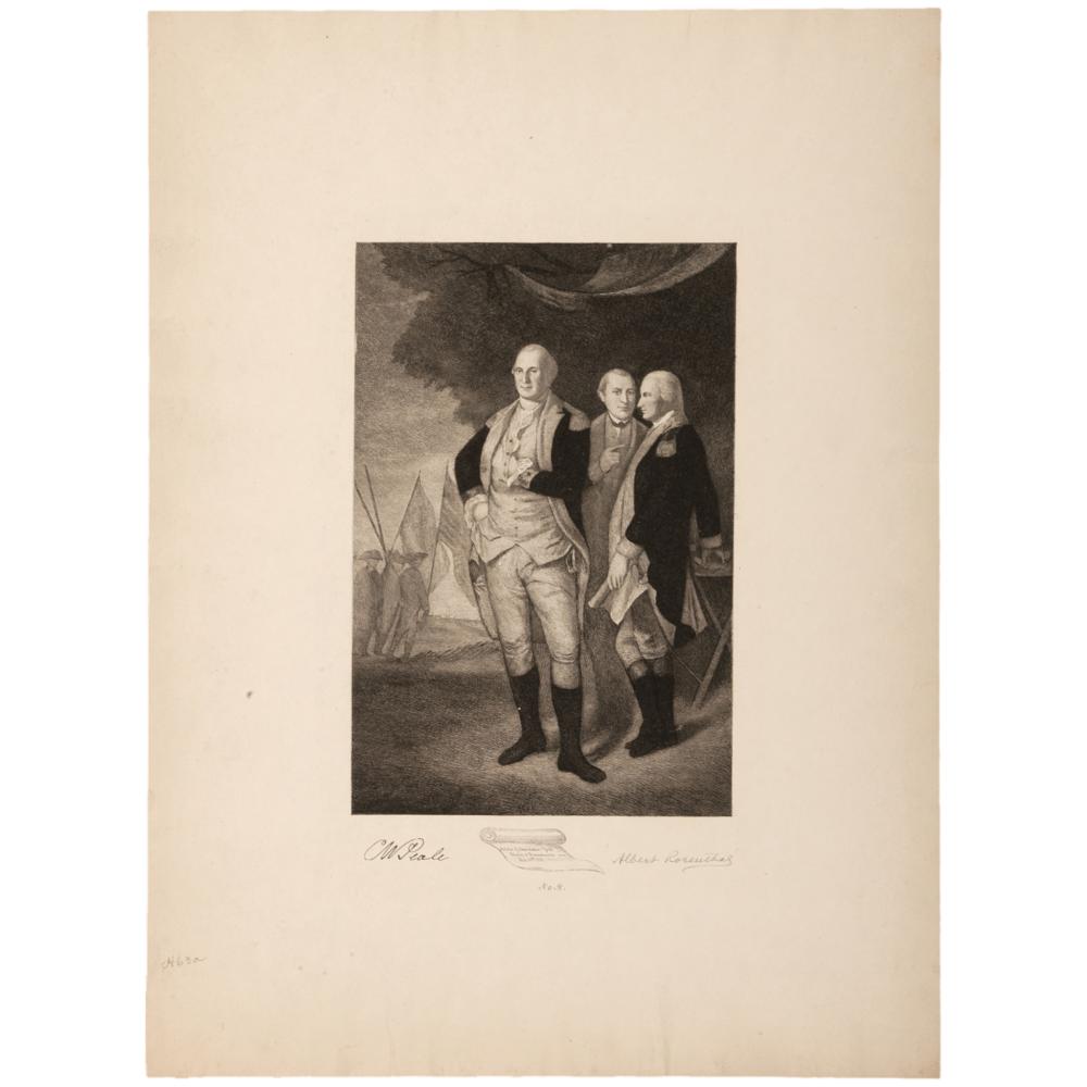 Washington, Lafayette, and Tilghman at Yorktown, Etching by Albert Rosenthal after Peale, Signed Proof Plate, 1898