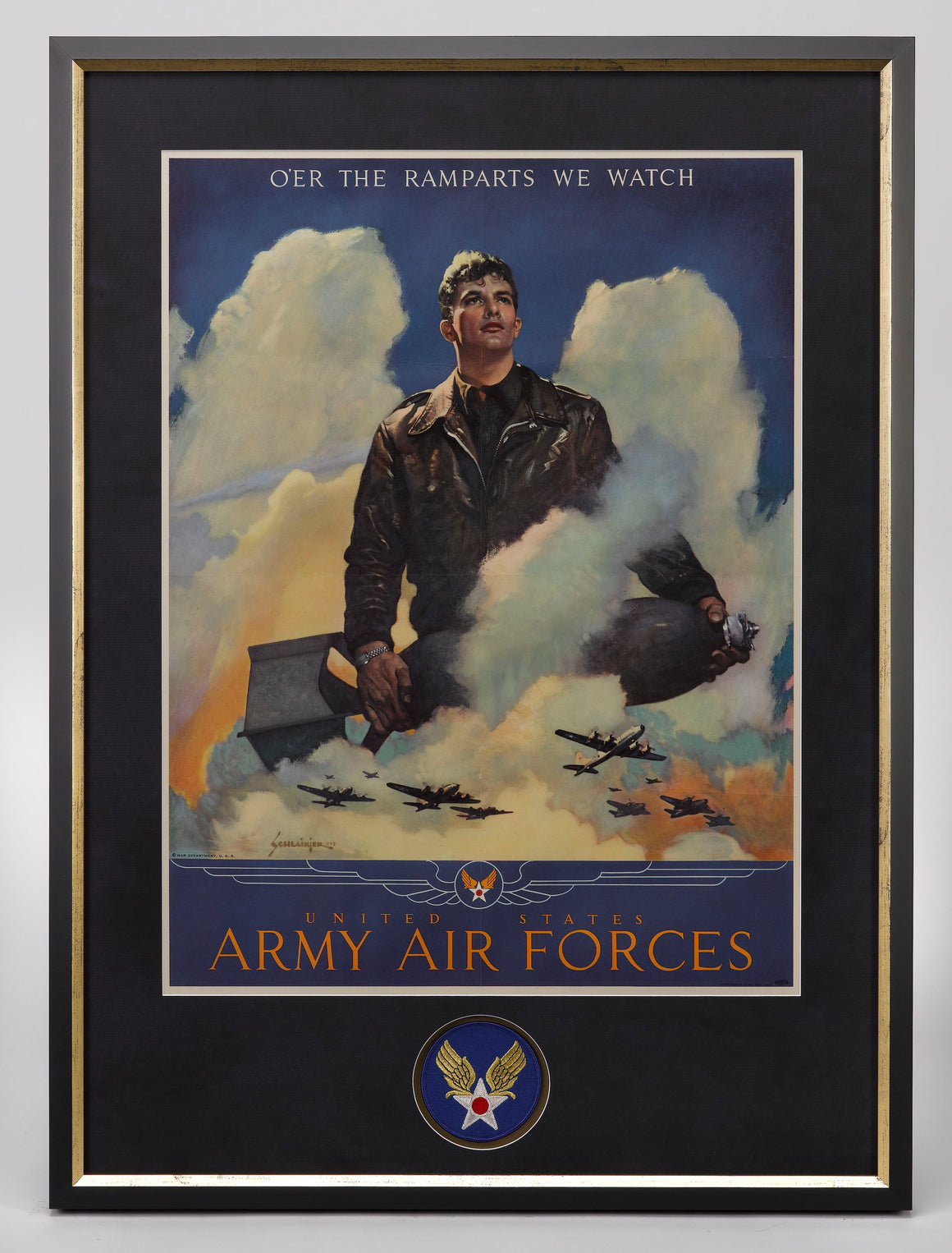 "O'er the Ramparts We Watch. United States Army Air Forces" Vintage WWII Poster by Jes Schlaikjer, 1944