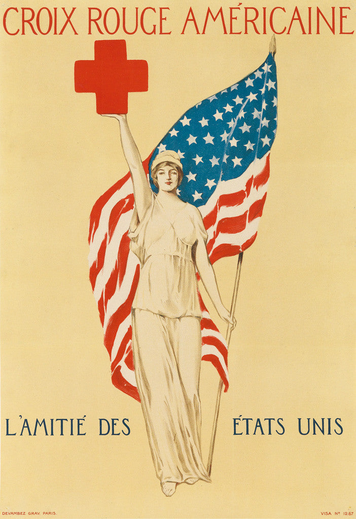 "Croix Rouge Américaine" Vintage French Red Cross WWI Poster, Circa 1918