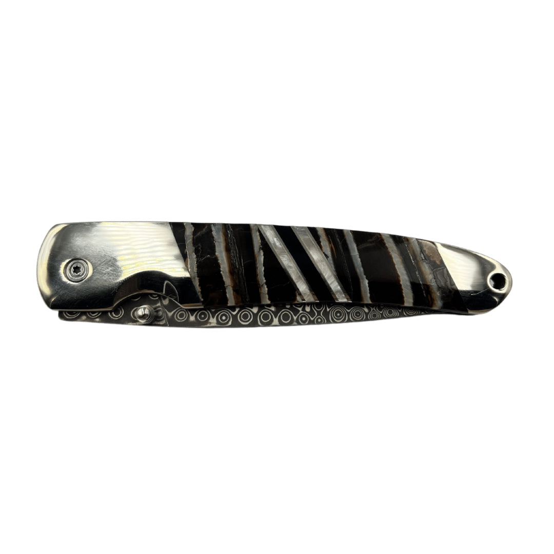 Woolly Mammoth Tooth 4" Damascus Steel Double Sided Linerlock Knife