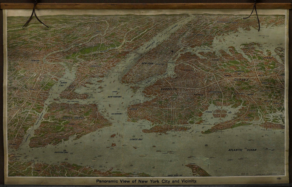 1912 "Panoramic View of New York City and Vicinity" Map by Jacob Ruppert
