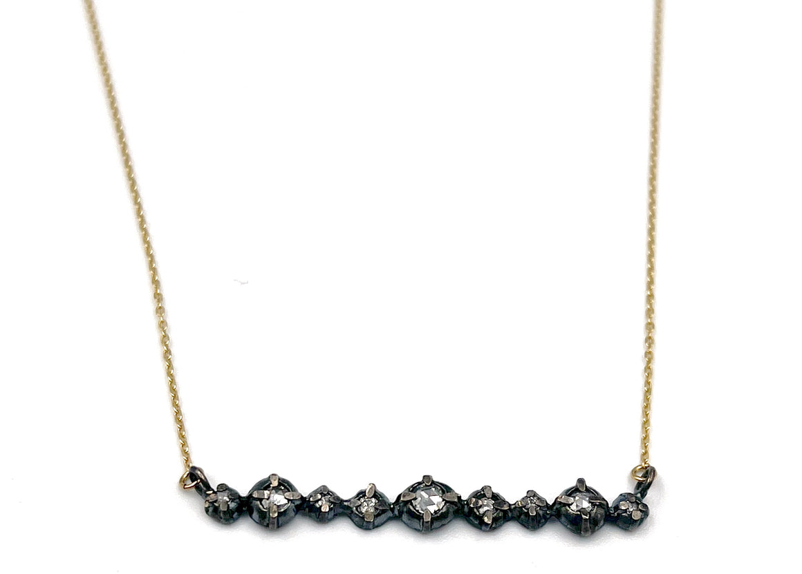 Silver Cast Diamond Necklace on Thin Gold Chain
