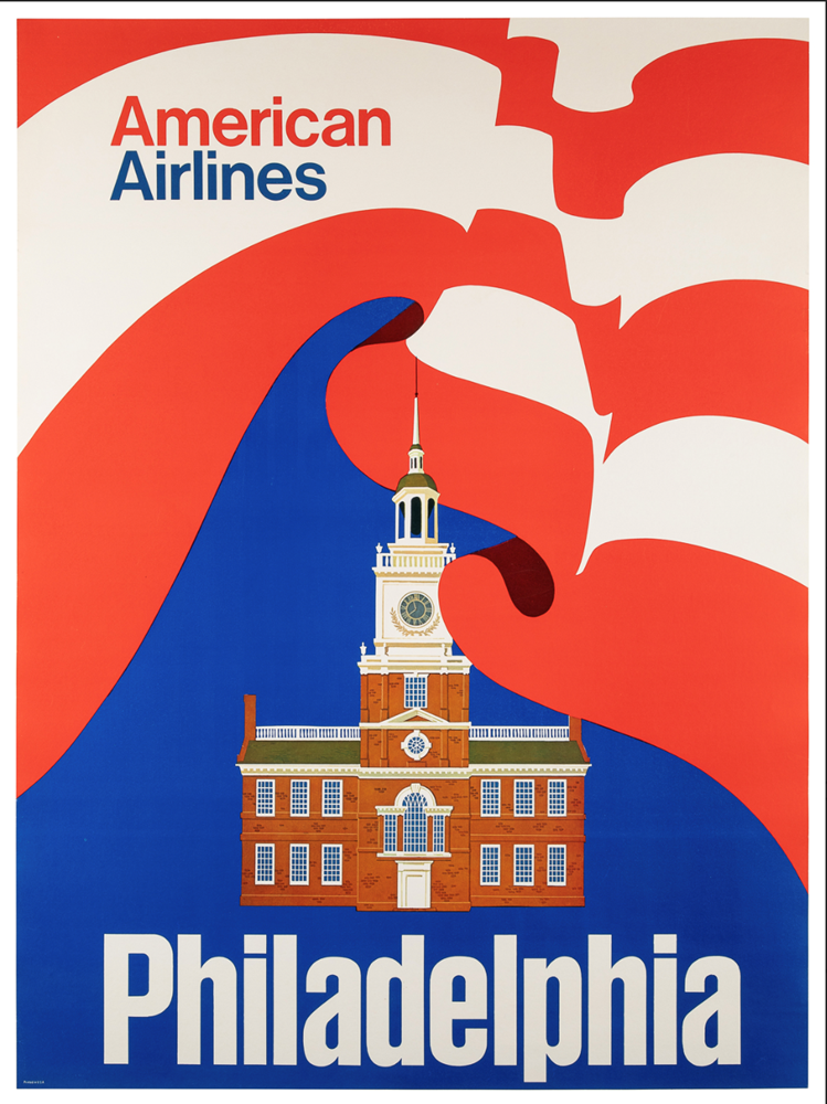 "Philadelphia" Vintage American Airlines Travel Poster, circa 1960s