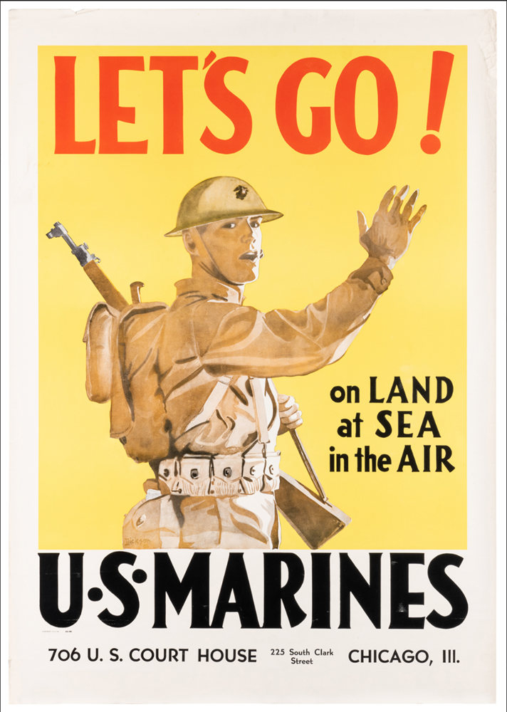 "Let's Go. U.S. Marines" Vintage WWII Recruitment Poster by Dickson, 1941