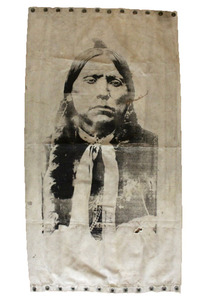 Large Native American Silkscreen on Vintage Canvas