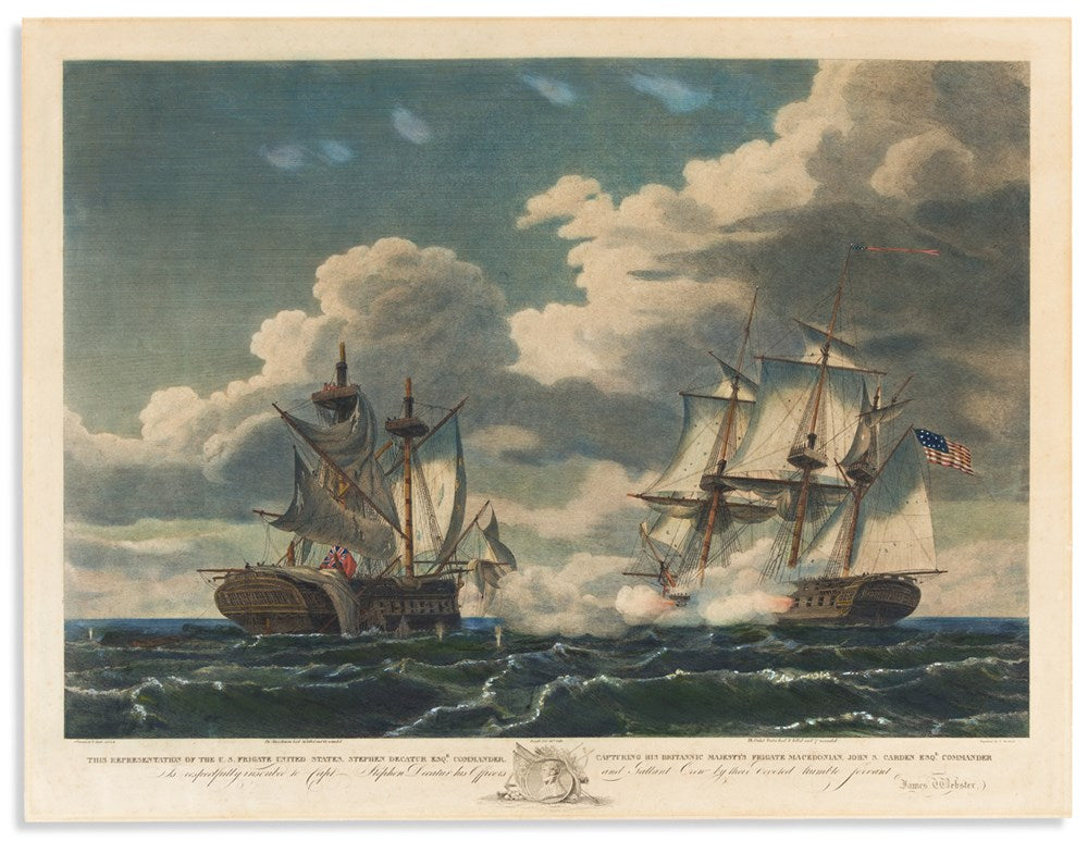 "The U.S. Frigate United States Capturing His Britannic Majesty's Frigate Macedonian" Engraving by Samuel Seymour, after Thomas Birch, 1815