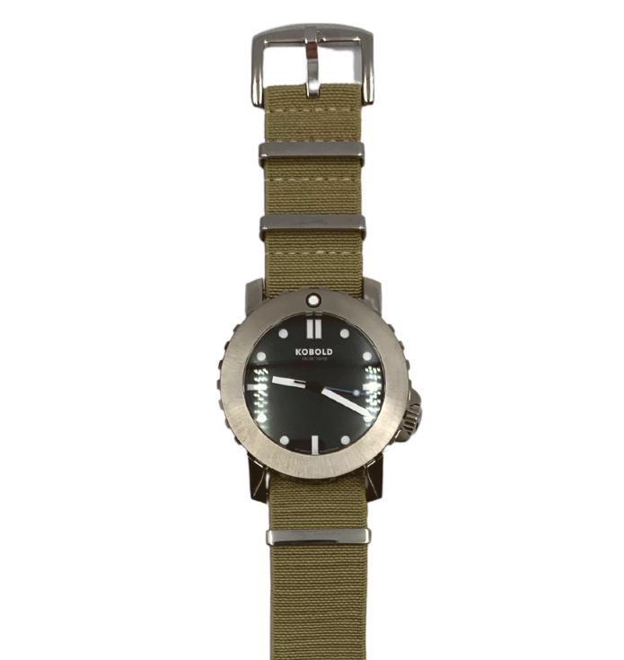 Kobold Arctic Diver Titanium Polished Watch with Tan Nylon Strap
