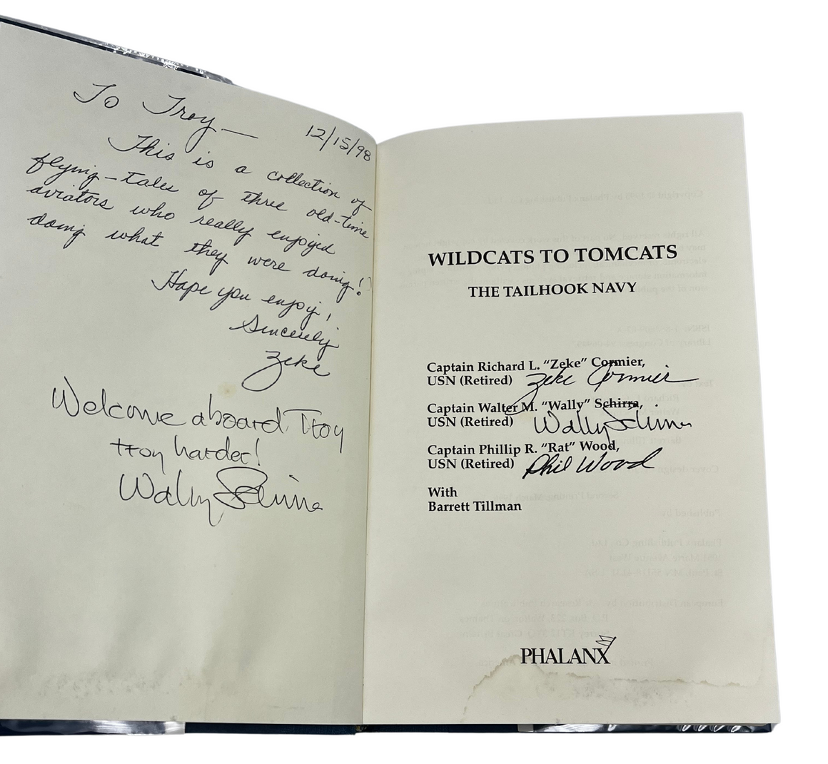 Wildcats to Tomcats: The Tailhook Navy, Signed by Richard Zeke Cormier, Wally Schirra, and Phil Wood, Inscribed by Cormier and Schirra, Second Printing, 1996