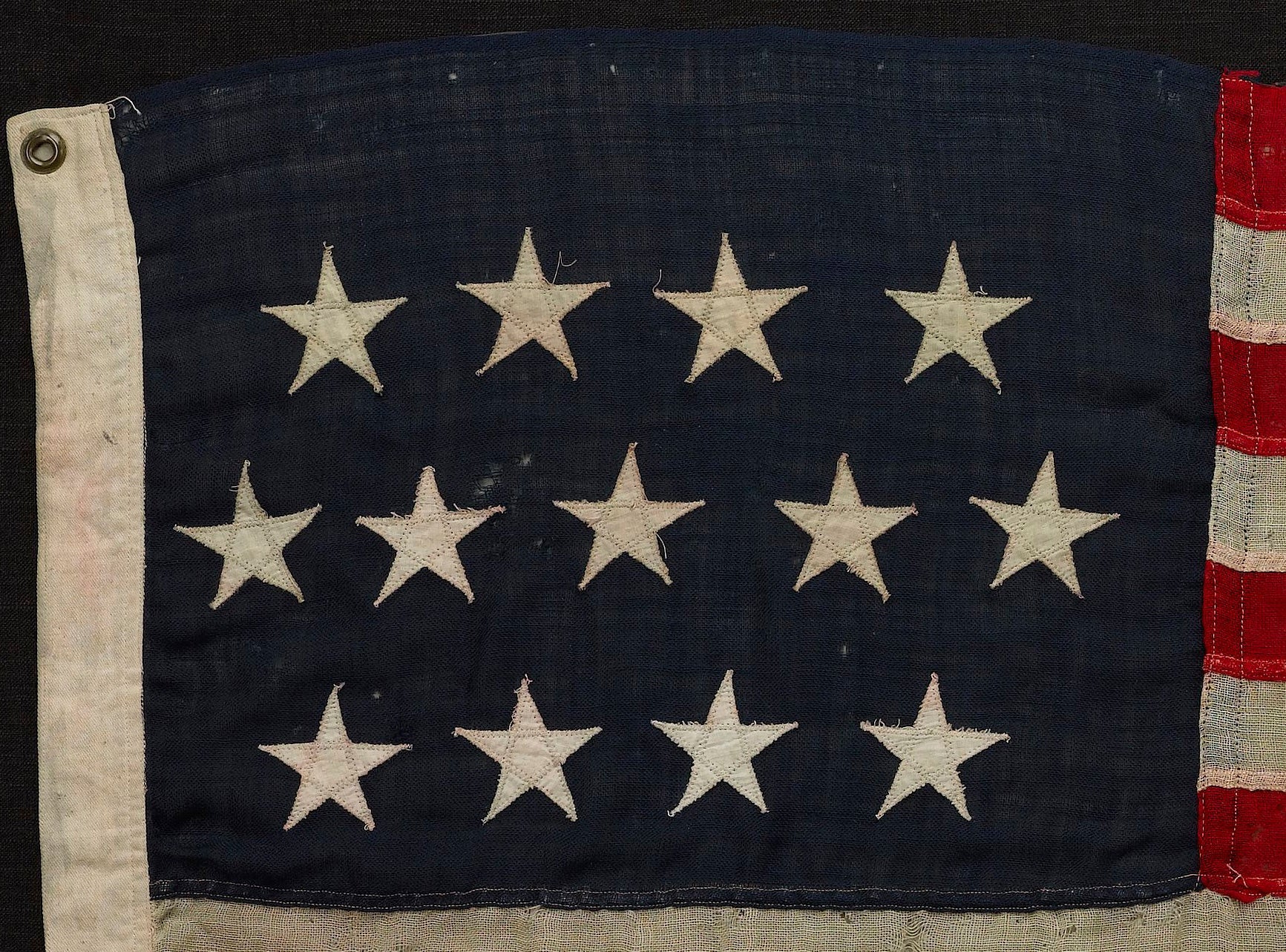 13 - Star Wool American Flag, with Hand - Sewn Stars, Circa 1900 - The Great Republic