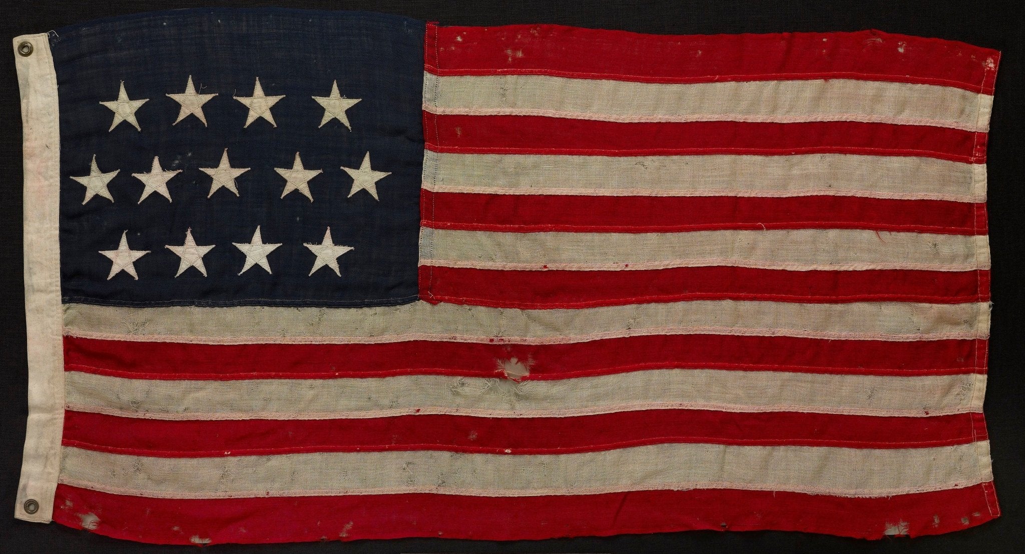13 - Star Wool American Flag, with Hand - Sewn Stars, Circa 1900 - The Great Republic