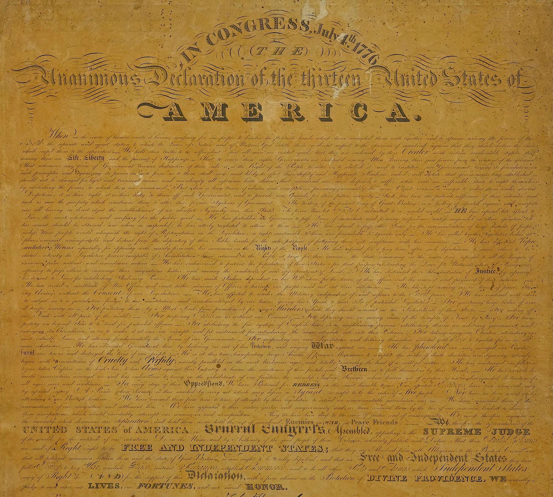 1818 Declaration of Independence Broadside Engraved by Benjamin Owen Tyler - The Great Republic