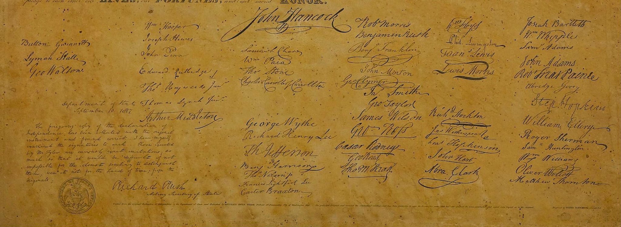 1818 Declaration of Independence Broadside Engraved by Benjamin Owen Tyler - The Great Republic