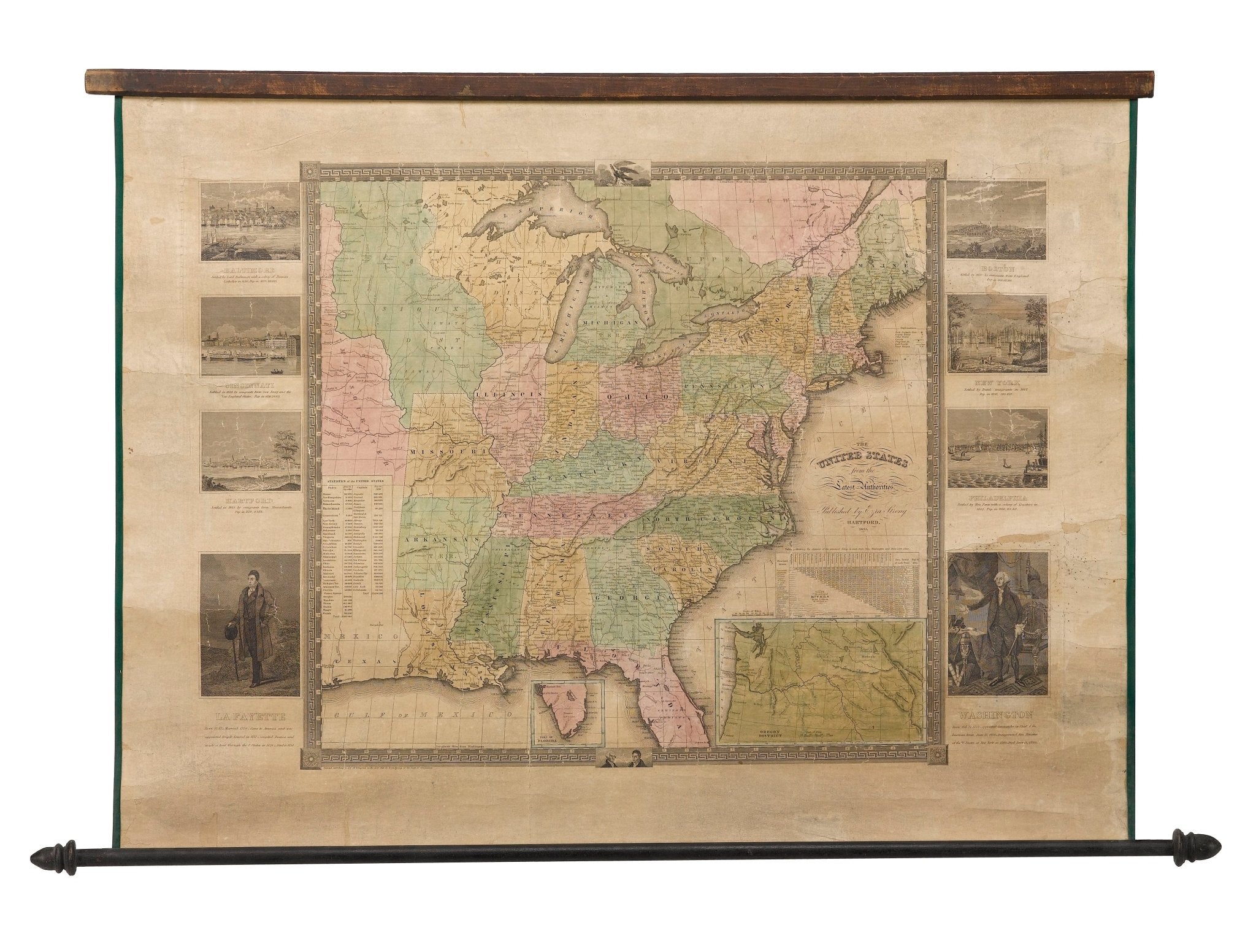 1835 "The United States from the Latest Authorities" Hanging Wall Map by Ezra Strong - The Great Republic